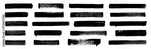 Vector brush paint stroke set. Black ink marker lines, stripes, smears. Letterpress stroke bg. Dry brush texture. Grunge paint lines, rough drawn elements. Sketch stamp frames. Highlight stripes