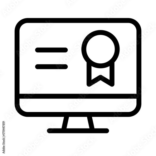 Cert Monitor Line Icon of Online Learning Management Systems (LMS) Icon Set