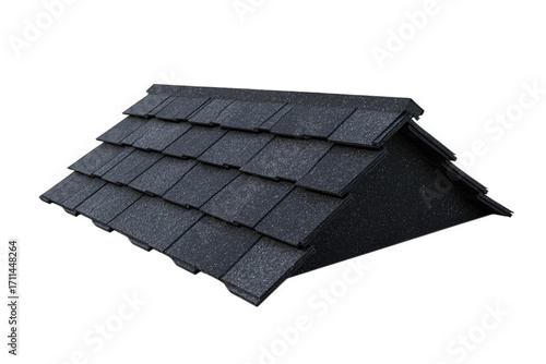 Close up of black roof shingles isolated on transparent background