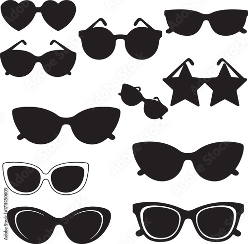Assortment of black silhouette sunglasses in different designs Keywords: sunglasses, eyewear, fashion