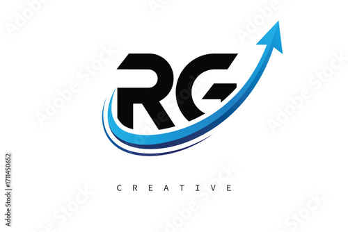 RG Letter Logo with Dynamic Arrow Swoosh – Modern Business Branding, Growth, Progress & Innovation Symbol