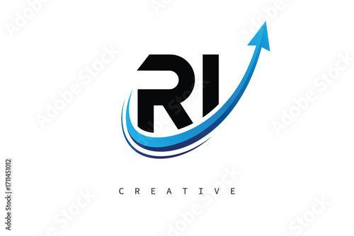 RI Letter Logo with Dynamic Arrow Swoosh – Modern Business Branding, Growth, Progress & Innovation Symbol