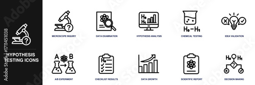 Hypothesis Testing Line Icon Set