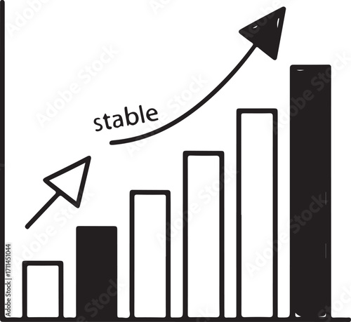 Bar chart with upward trending line labeled stable and arrow Keywords: graph, chart, bar chart, data