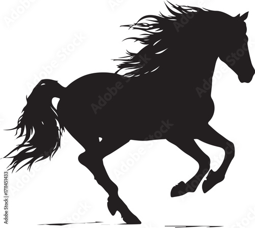 Majestic black horse running wild, powerful silhouette