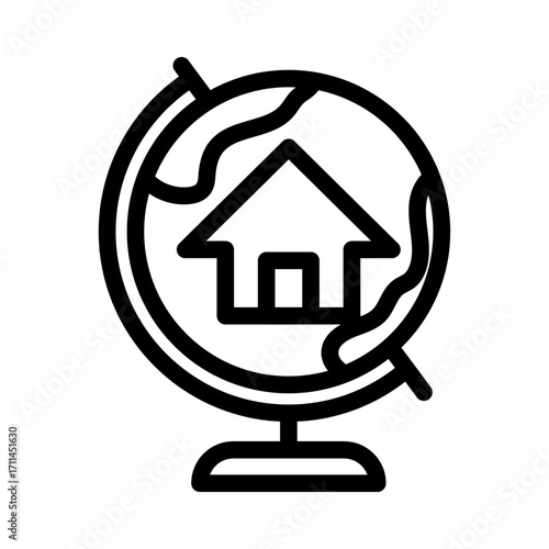 Globe with Home Icon Line Icon of Homeschooling Icon Set