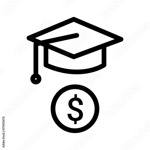 Graduation Cap with Dollar Sign Line Icon of Scholarship Opportunities Icon Set