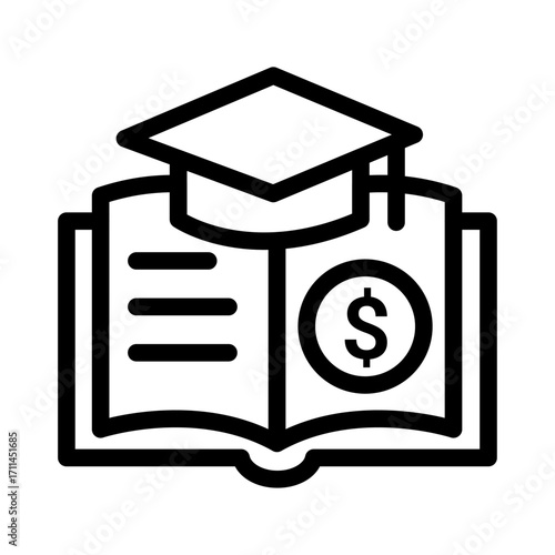 Graduation Cap on Open Book Line Icon of Scholarship Opportunities Icon Set