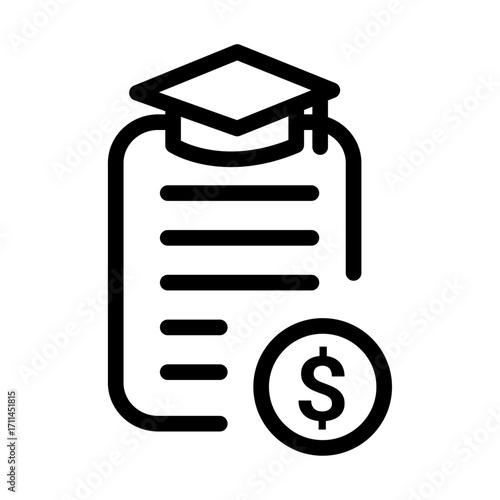 Document with Dollar Line Icon of Student Loans Icon Set