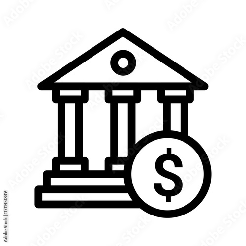 Bank Building with Dollar Sign Line Icon of Student Loans Icon Set