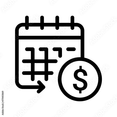 Calendar with Dollar Sign Line Icon of Student Loans Icon Set