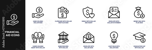 Financial Aid Line Icon Set