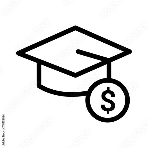 Graduation Cap with Dollar Line Icon of Financial Aid Icon Set