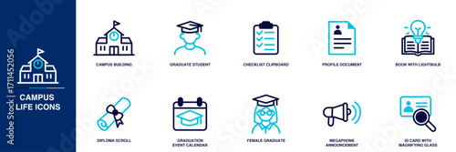 Campus Life Blue Colored Outline Icon Set