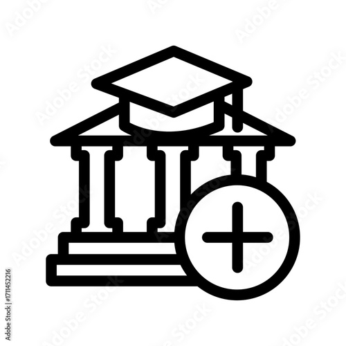 Campus Building Plus Line Icon of Student Organizations Icon Set