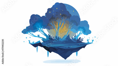 Floating island night landscape illustration