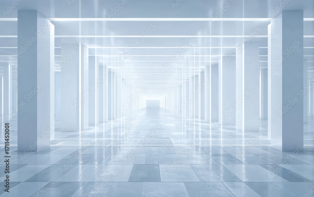 Obraz premium Bright and Futuristic Corridor with Clean Lines and Reflections