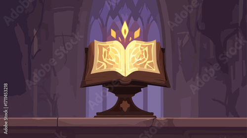 Illuminated ancient book on stand