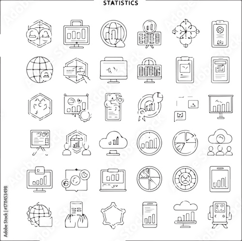 Hand drawn business statistics and data analysis icons Keywords: statistics, data, analysis, business