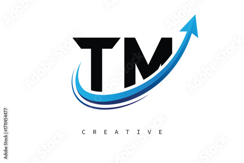 TM Letter Logo with Dynamic Arrow Swoosh – Modern Business Branding, Growth, Progress & Innovation Symbol
