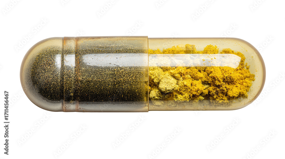 Naklejka premium Capsule with dark & light powders