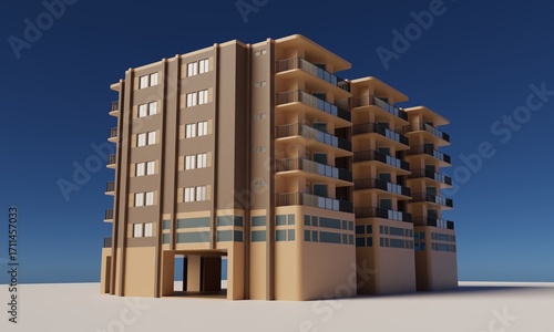 Side view modern apartment building residential 3d rendering wallpaper background