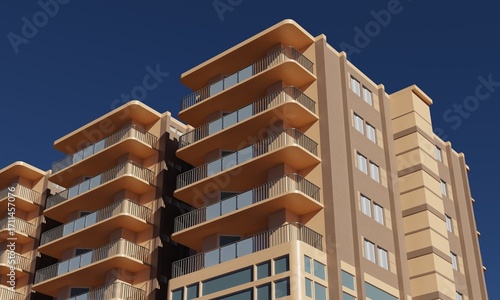 Contemporary apartment building model 3d render architecture wallpaper background