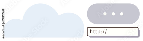 Cloud silhouette, browser address bar, and ellipsis menu panel highlight online storage, internet connection, and navigation. Ideal for technology, web design, connectivity, file sharing cloud