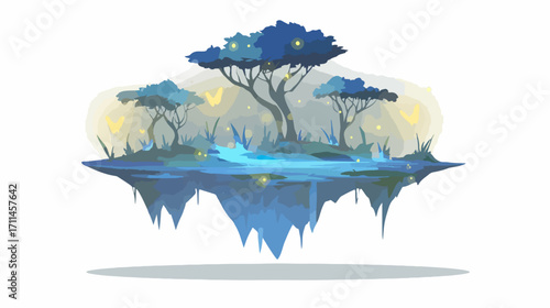 Floating island fantasy landscape illustration