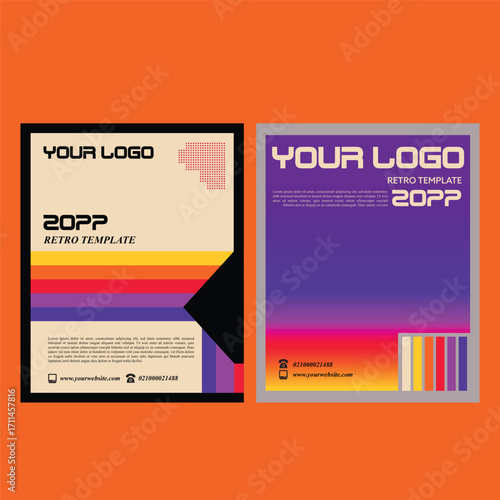 Two Set Retro Template Design with Gradient Backgrounds for Posters, Flyers, and Marketing Materials