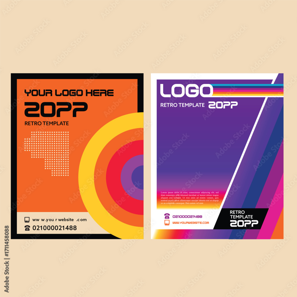 Fototapeta premium Two Set Retro Logotype Templates Featuring Abstract Circular and Diagonal Geometric Designs