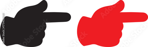 hand, gesture, pointing, right, index finger, thumb, silhouette, black, red, icon, symbol, communication, direction, approval, agreement, decision, action, forward, movement, isolated, white backgroun