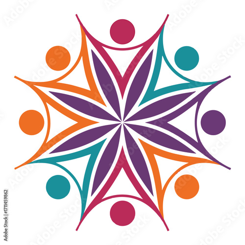 Colorful abstract community starburst people icon represents unity diversity inclusion stakeholder icon