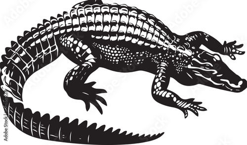 Alligator Illustration: A striking monochrome illustration captures the intricate details and raw power of an alligator, its textured skin and formidable form.