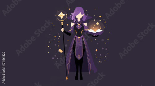 Magical figure with book and staff