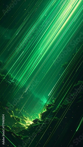 Abstract green landscape with light streaks