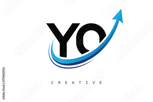 YO Letter Logo with Dynamic Arrow Swoosh – Modern Business Branding, Growth, Progress & Innovation Symbol