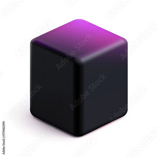 A smooth, dark cube with a gradient of purple and black, suggesting a modern design element.