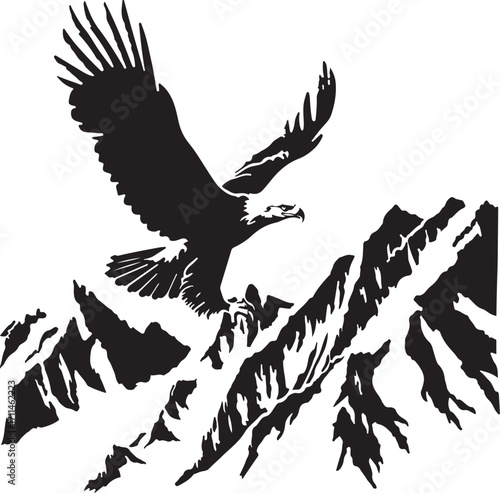 Majestic eagle soars over rugged mountain peaks