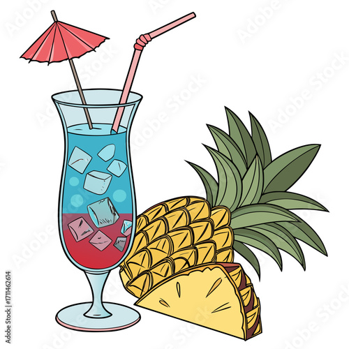 tall glass filled with layered blue curaçao