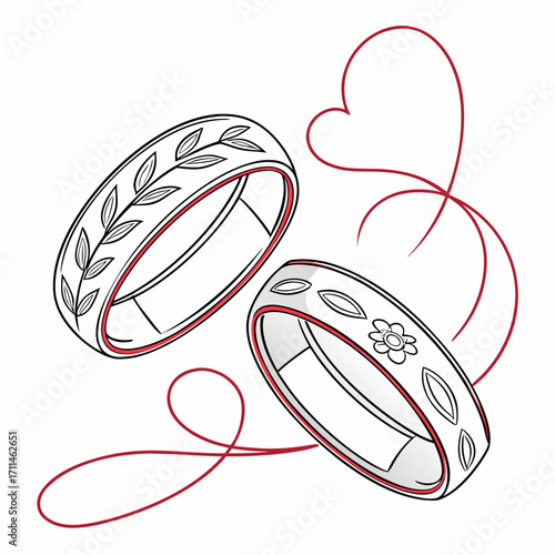 Two polished platinum bands with subtle engraved patterns