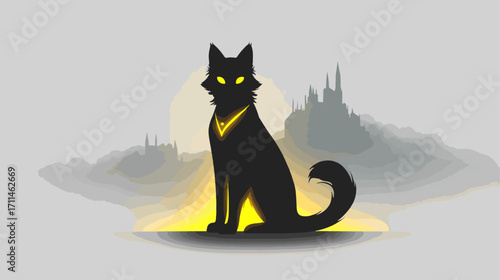 Majestic black cat silhouette with yellow light