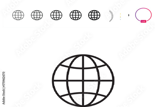 globe, world, earth, icon, symbol, network, internet, connection, travel, global, communication, live, broadcast, video, stream, social media, purple, gradient, outline, black, white background, isola