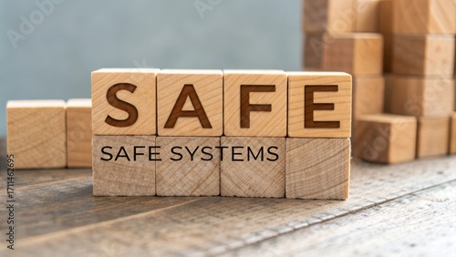 Wallpaper Mural Wooden Blocks Forming the Words Safe and Safe Systems on a Rustic Tabletop in a Bright and Minimalist Environment Torontodigital.ca