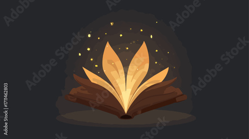 Open book illuminating with golden light