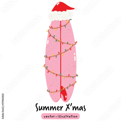 Christmas Summer Surfboard Decor Festive Winter Illustration Vector