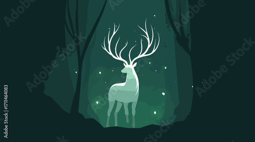 Silhouette of deer in dark forest