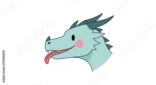 Cute cartoon dragon with its tongue sticking out happily.