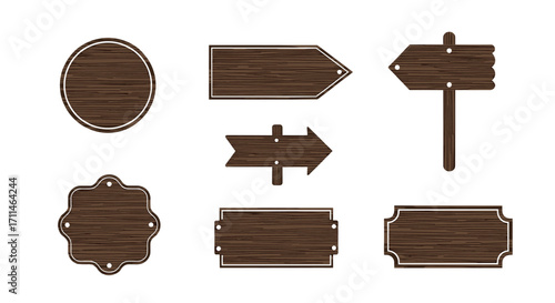 Collection of rustic wooden signs in various shapes and styles for creative projects.