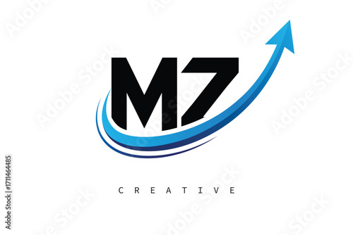 MZ Letter Logo with Dynamic Arrow Swoosh – Modern Business Branding, Growth, Progress & Innovation Symbol